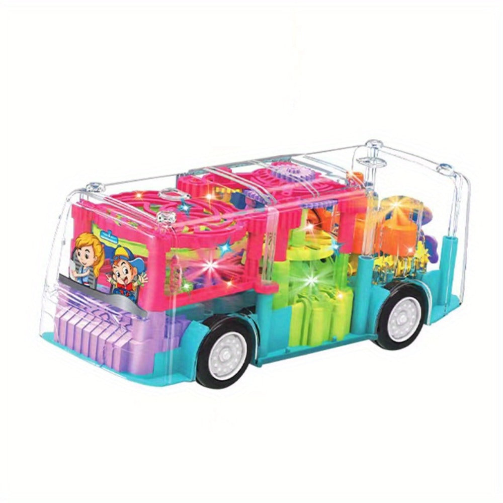 LED Light Up Transparent School Bus Toy with Colorful Flashing Lights – Toddler Toy for Boys & Girls Ages 2+, Birthday Christmas Holiday Gift (Green / Red)