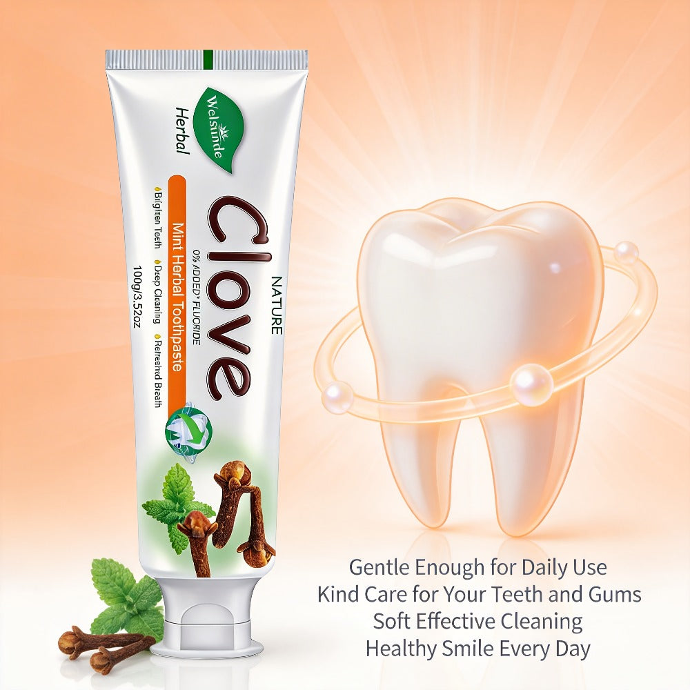 Herbal Toothpaste with Clove & Mint – Fluoride Free Deep Cleaning Whitening Toothpaste for Sensitive Gums, Natural Breath Freshener with Herbal Extracts, Daily & Travel Oral Care for Adults & Kids