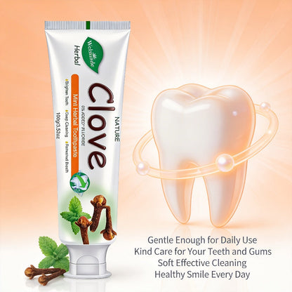 Herbal Toothpaste with Clove & Mint – Fluoride Free Deep Cleaning Whitening Toothpaste for Sensitive Gums, Natural Breath Freshener with Herbal Extracts, Daily & Travel Oral Care for Adults & Kids