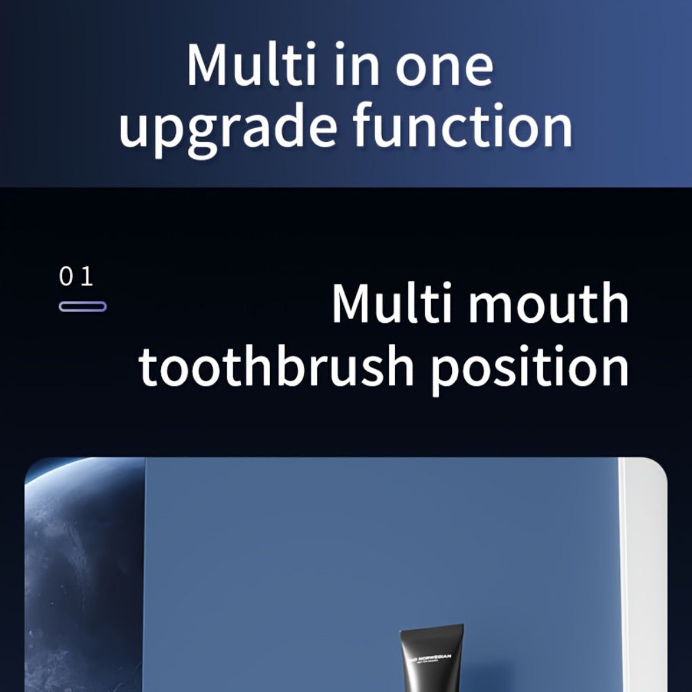 Toothbrush Holder with UV Sterilizer & Automatic Toothpaste Dispenser – 5-Slot Smart Bathroom Organizer with 2 Cups, USB Rechargeable, Clock Display, Durable Plastic Wall Mount for Family Oral Care