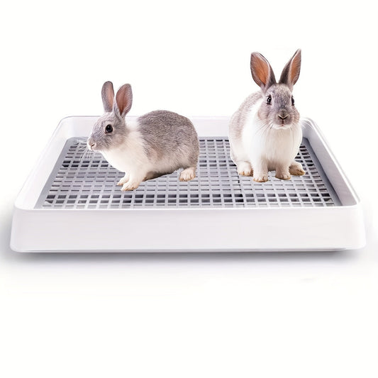 Rabbit Litter Box Large Corner Pet Toilet with Odor Control | Sturdy Easy-Clean Plastic Urine Tray for Rabbits Guinea Pigs & Small Animals | Indoor Cage Accessory | Grey White Small Animal Potty Trainer