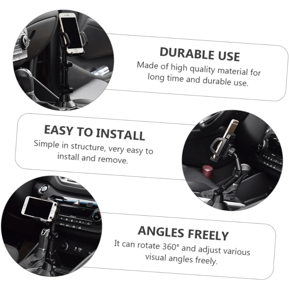 Car Cup Holder Phone Mount Adjustable 360° Rotation – Universal Cell Phone Bracket Cradle for Car Truck SUV, Fits iPhone Samsung & All Smartphones, Stable Anti-Slip Design