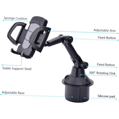 Car Cup Holder Phone Mount Adjustable 360° Rotation – Universal Cell Phone Bracket Cradle for Car Truck SUV, Fits iPhone Samsung & All Smartphones, Stable Anti-Slip Design