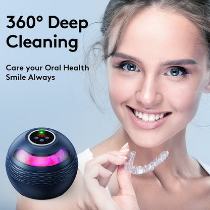 45kHz Ultrasonic Retainer Cleaner Machine with UV Sanitizer Portable Dental Cleaner for Retainers Aligners Dentures Braces Mouth Guard Jewelry 200ml Tank Chemical Free Blue Black White