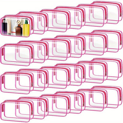 TSA Approved Clear Toiletry Bags Set of 24 Transparent Travel Makeup Organizer Pouches Medium Size Airport Security Quart Bag for Liquids Skincare Women White Rose Red