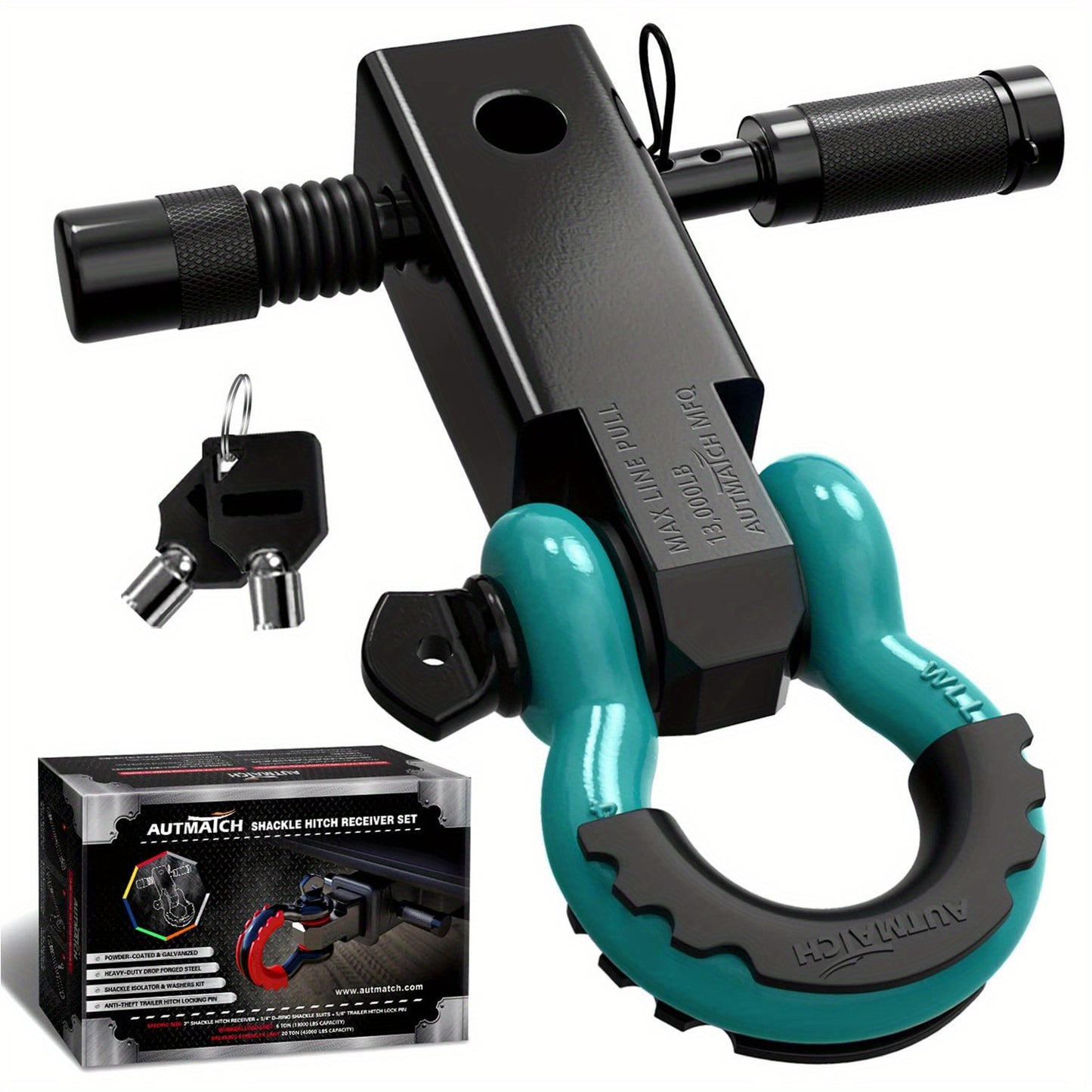 Shackle Hitch Receiver Kit 2 Inch – 45,000 lbs Break Strength, Drop-Forged Steel, Lock Pin & D-Ring, Fits Truck RV ATV Boat, 8 Colors, Towing Recovery Set