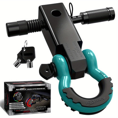 Shackle Hitch Receiver Kit 2 Inch – 45,000 lbs Break Strength, Drop-Forged Steel, Lock Pin & D-Ring, Fits Truck RV ATV Boat, 8 Colors, Towing Recovery Set