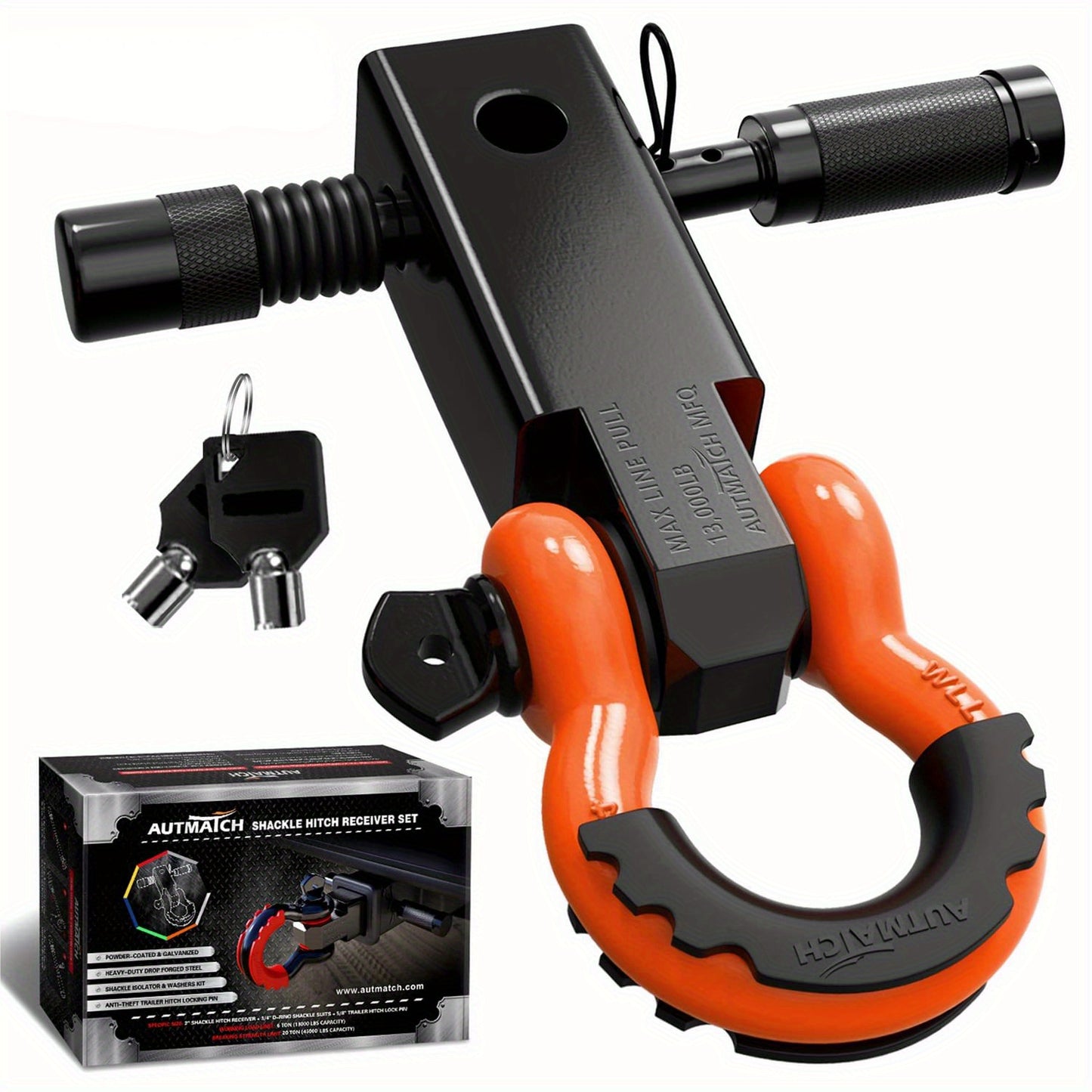 AUTMATCH 2-Inch Heavy Duty Shackle Hitch Receiver Kit - 45,000 lbs Break Strength, High-Strength Drop-Forged Towing System with Lock Pin & D-Ring Shackle for Truck,, RV, ATV, Boat Recovery ( Fit)