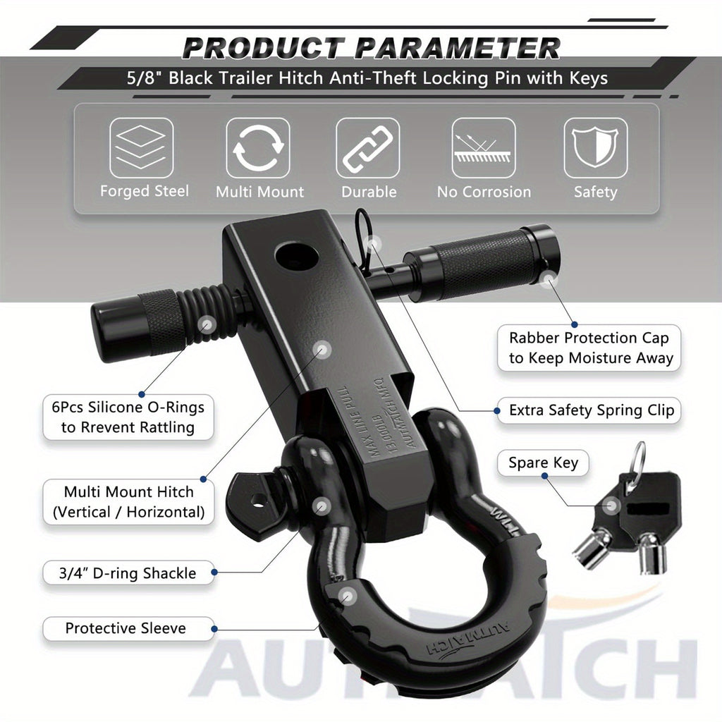 AUTMATCH 2-Inch Heavy Duty Shackle Hitch Receiver Kit - 45,000 lbs Break Strength, High-Strength Drop-Forged Towing System with Lock Pin & D-Ring Shackle for Truck,, RV, ATV, Boat Recovery ( Fit)