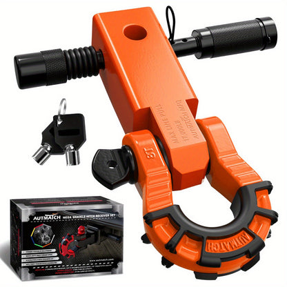 AUTMATCH 2-Inch Shackle Hitch Receiver Featuring a 3/4" Mega D Ring Shackle And a 5/8" Trailer Hitch Lock Pin, Designed for Heavy-Duty Vehicle Recovery with a Break Strength of 68, 000 Lbs
