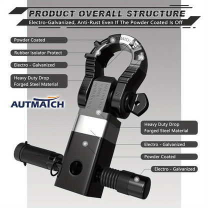 AUTMATCH 2-Inch Shackle Hitch Receiver Featuring a 3/4" Mega D Ring Shackle And a 5/8" Trailer Hitch Lock Pin, Designed for Heavy-Duty Vehicle Recovery with a Break Strength of 68, 000 Lbs