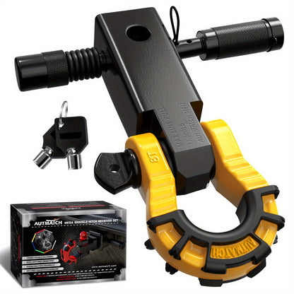 AUTMATCH 2-Inch Shackle Hitch Receiver Featuring a 3/4" Mega D Ring Shackle And a 5/8" Trailer Hitch Lock Pin, Designed for Heavy-Duty Vehicle Recovery with a Break Strength of 68, 000 Lbs
