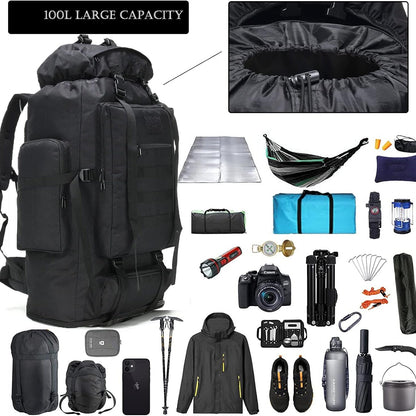 Large Capacity Expandable Outdoor Backpack 26-42 Gal – Soft Shell Geometric Pattern Hiking Rucksack for Camping, Mountaineering & Leisure | Black & Jungle Camo