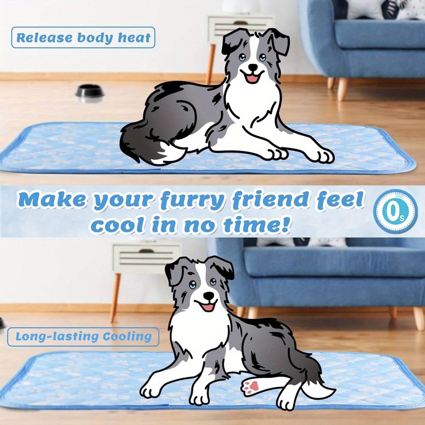 Dog Cooling Mat Self-Cooling Pad for Dogs & Cats - Pressure Activated Arc-Chill Fiber, Non-Toxic Washable Foldable Pet Cool Mat for Summer, Indoor Outdoor Use, Small Medium Large XL