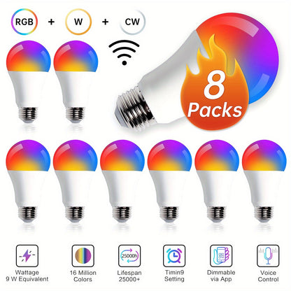 Color Changing Smart Bulbs, RGB+CW A19 E26 WiFi LED Bulb 16 Million Colors 2500K-6500K Dimmable, Works with Alexa Google Home, App Voice Control 29 Scene Modes Timer, 9W 800LM 2.4GHz No Hub Required