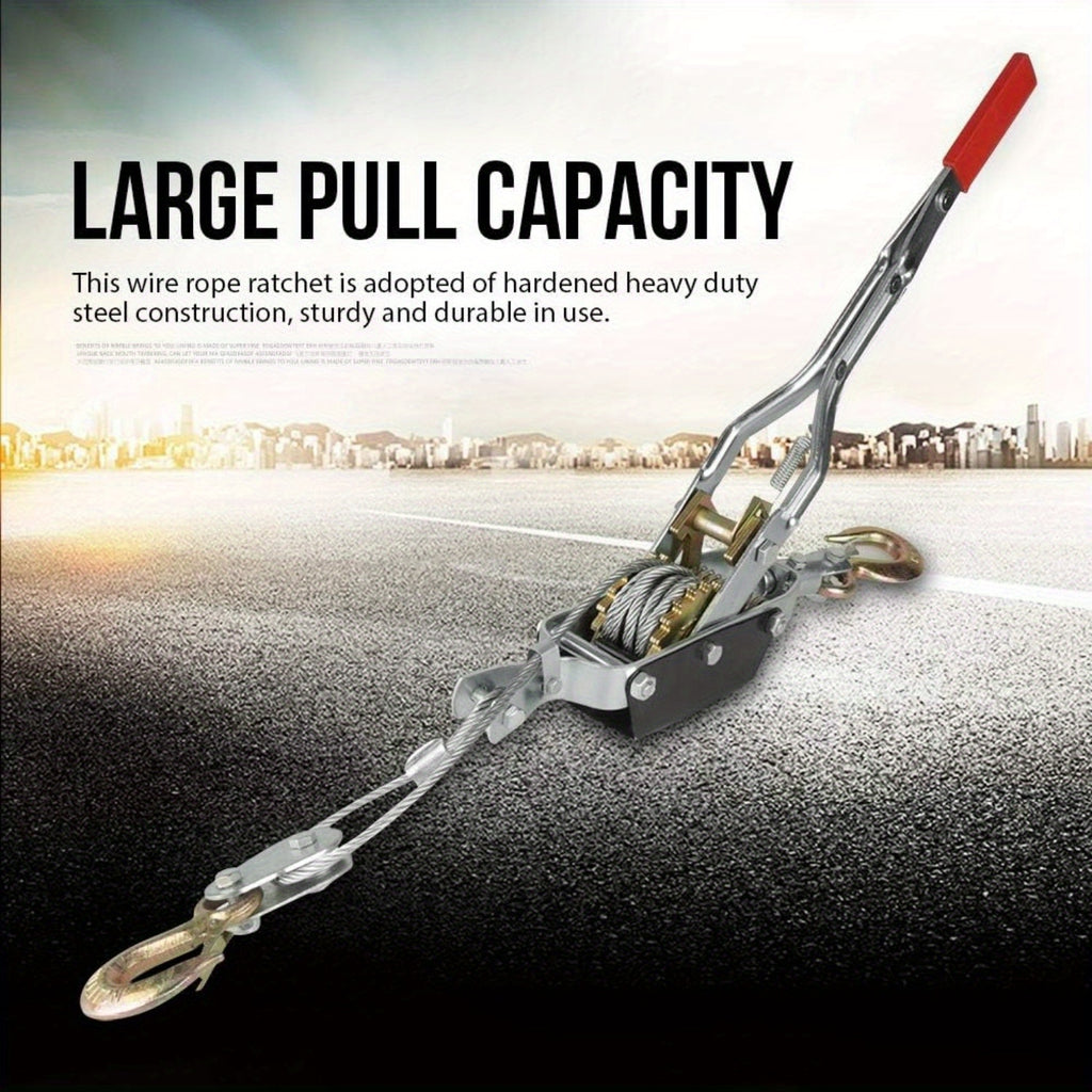 2 Ton Heavy Duty Double Gear Power Puller, Steel Ratchet Winch Puller Puller Power Cable Puller Power Cable Puller Tightening Tool Mini Tightener Double Hook Lifting Tool