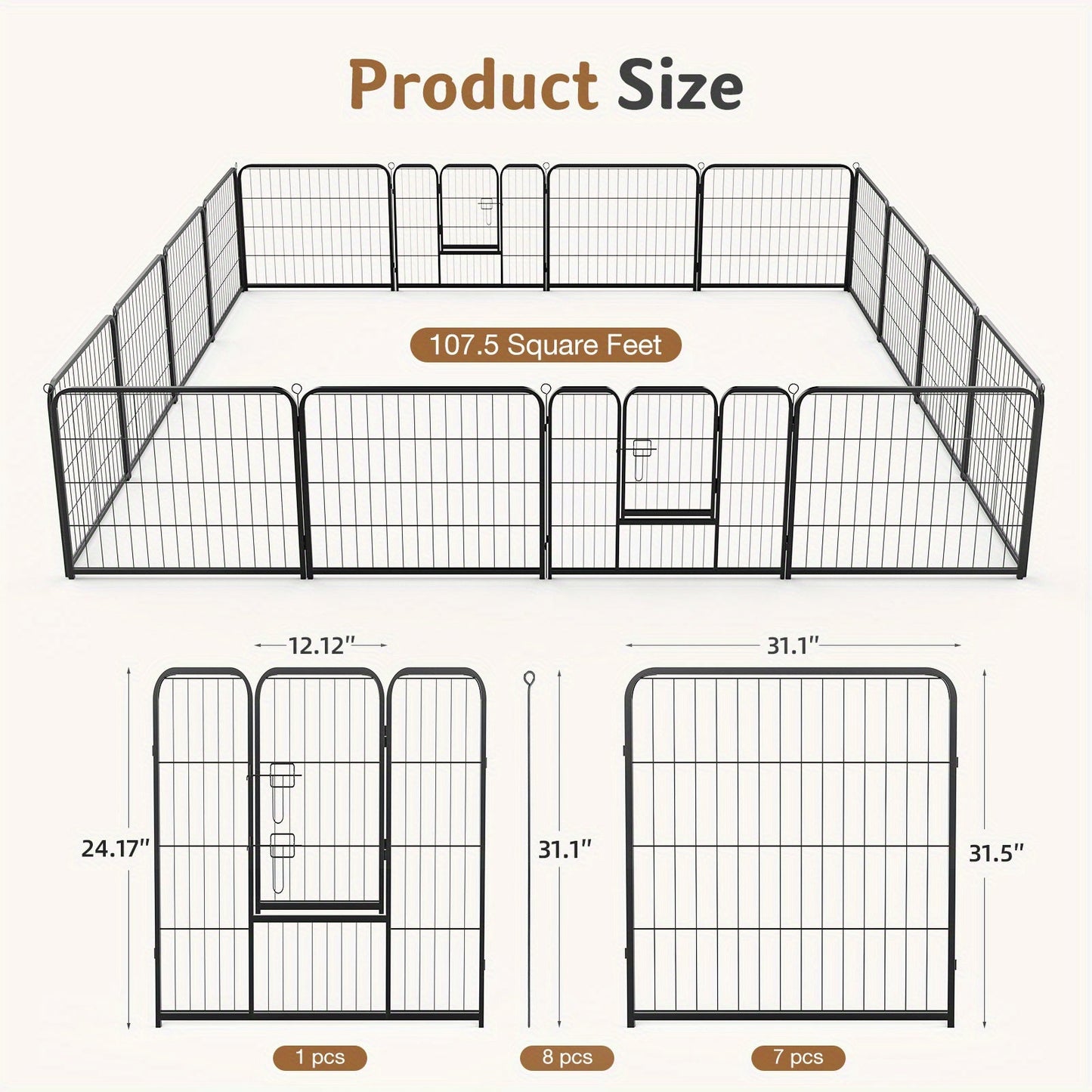Dog Playpen Heavy Duty Foldable - 8 & 16 Panel Pet Exercise Pen for Large Medium Small Dogs, Portable Indoor Outdoor Puppy Pen for Yard Garden Camping RV, 24"/32"/40" Panel Height