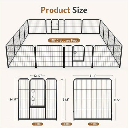 Dog Playpen Heavy Duty Foldable - 8 & 16 Panel Pet Exercise Pen for Large Medium Small Dogs, Portable Indoor Outdoor Puppy Pen for Yard Garden Camping RV, 24"/32"/40" Panel Height