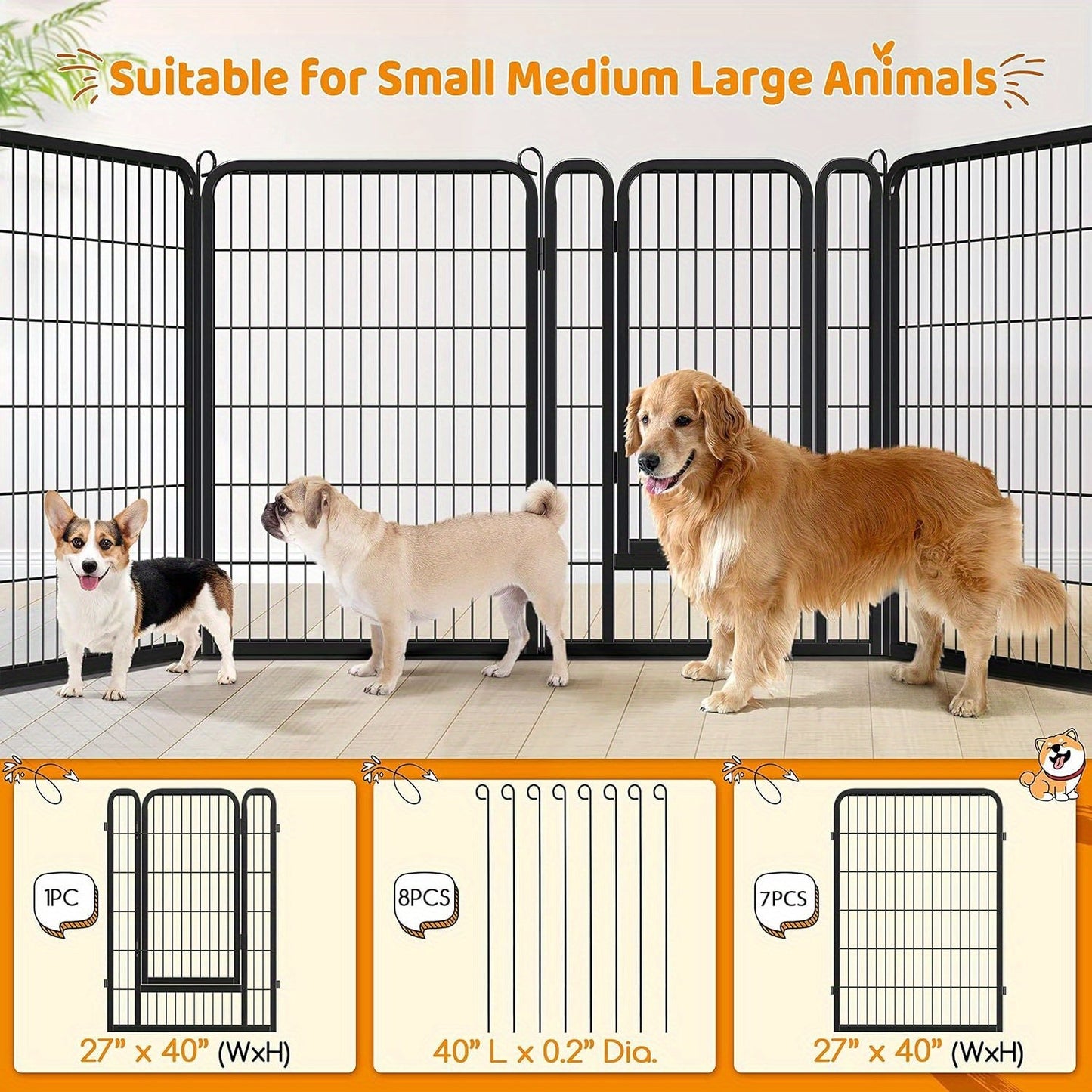 Dog Playpen Heavy Duty Foldable - 8 & 16 Panel Pet Exercise Pen for Large Medium Small Dogs, Portable Indoor Outdoor Puppy Pen for Yard Garden Camping RV, 24"/32"/40" Panel Height