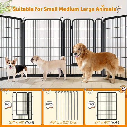 Dog Playpen Heavy Duty Foldable - 8 & 16 Panel Pet Exercise Pen for Large Medium Small Dogs, Portable Indoor Outdoor Puppy Pen for Yard Garden Camping RV, 24"/32"/40" Panel Height