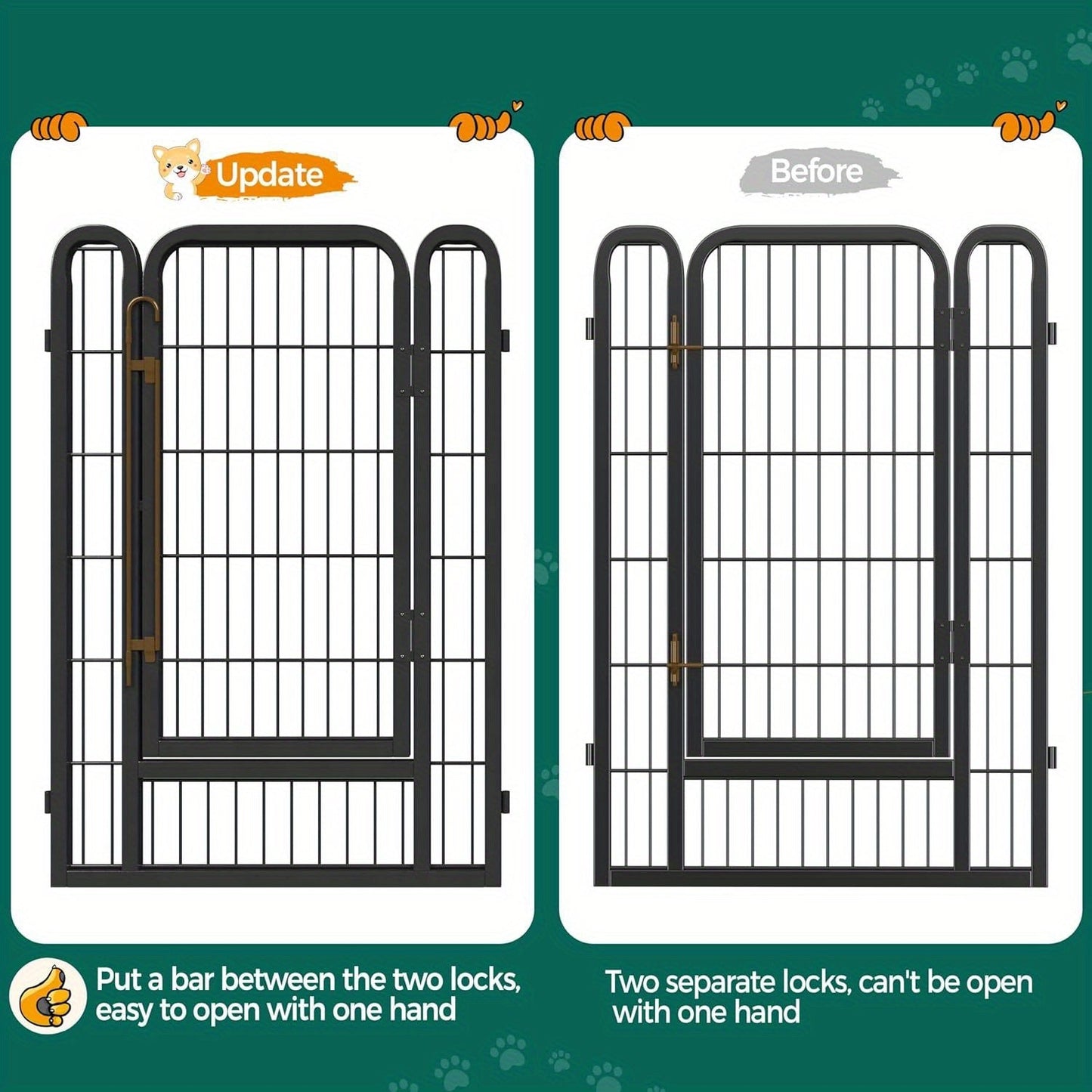 Dog Playpen Heavy Duty Foldable - 8 & 16 Panel Pet Exercise Pen for Large Medium Small Dogs, Portable Indoor Outdoor Puppy Pen for Yard Garden Camping RV, 24"/32"/40" Panel Height