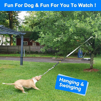 Bungee Dog Tug Toy Outdoor Hanging from Tree Height Adjustable 19.7 Ft Elastic Cord Tether with Chew Rope - Solo & Interactive Exercise Play for All Dog Breeds Small to Large