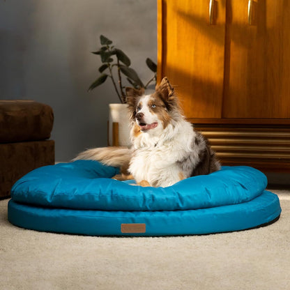 Orthopedic Dog Bed for Large Dogs – Dual Layer Round Pet Bed with Washable Cover & Non-Slip Bottom, Joint Support Memory Foam Dog Sofa Bed, Available in 36" & 42", Mosaic Blue & Olive Branch