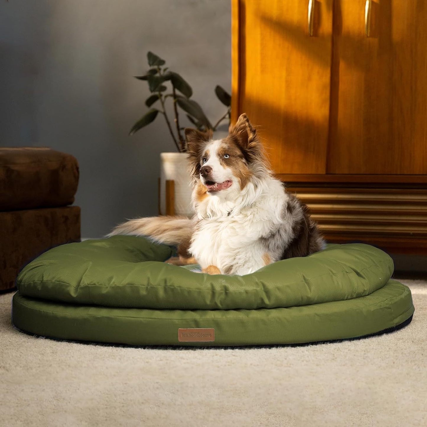 Orthopedic Dog Bed for Large Dogs – Dual Layer Round Pet Bed with Washable Cover & Non-Slip Bottom, Joint Support Memory Foam Dog Sofa Bed, Available in 36" & 42", Mosaic Blue & Olive Branch