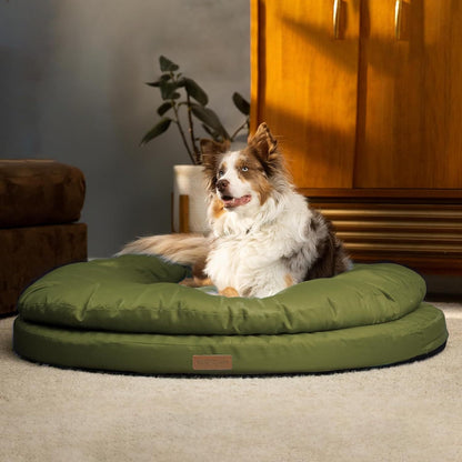 Orthopedic Dog Bed for Large Dogs – Dual Layer Round Pet Bed with Washable Cover & Non-Slip Bottom, Joint Support Memory Foam Dog Sofa Bed, Available in 36" & 42", Mosaic Blue & Olive Branch