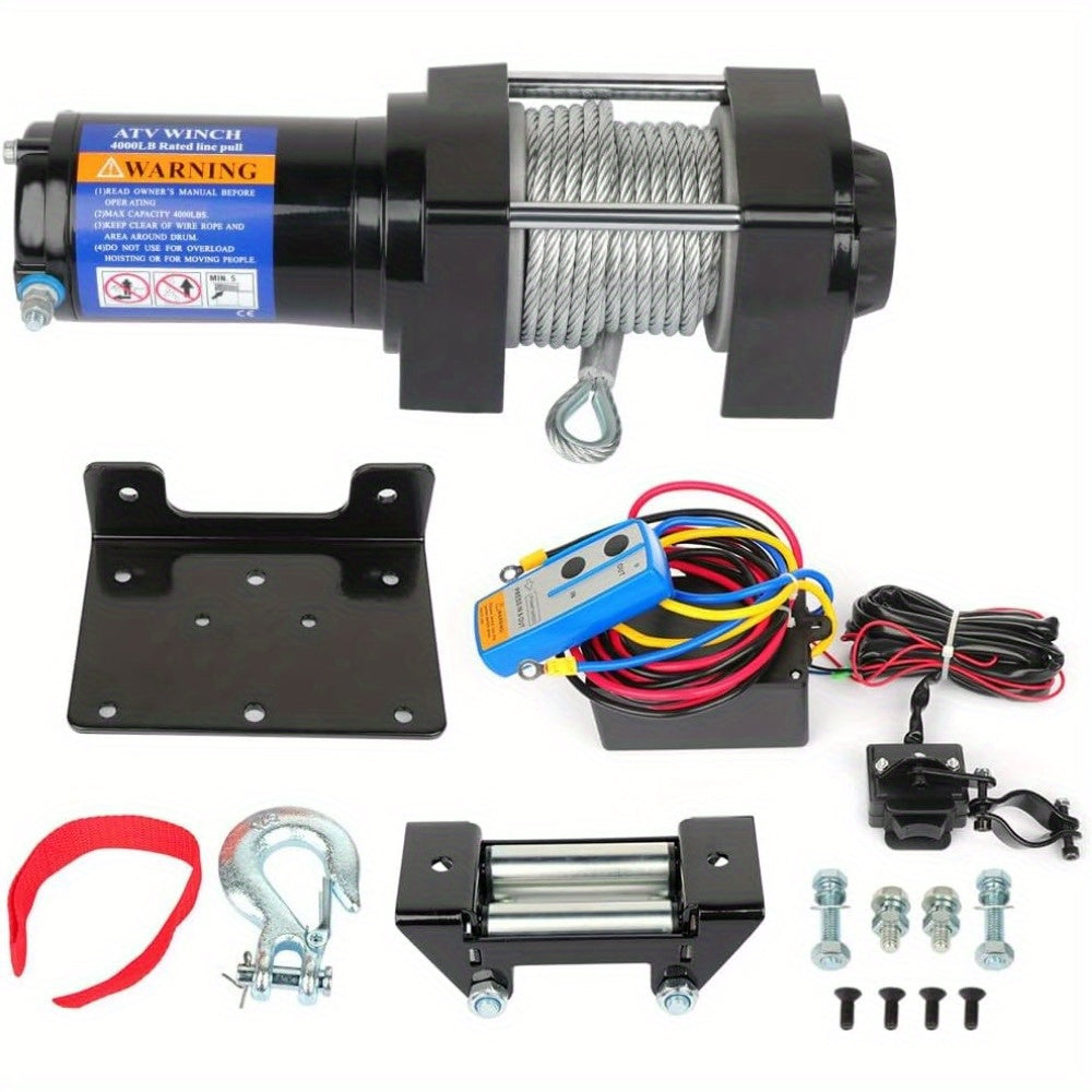 SCITOO - 4000LBS Electric Winch 12V Towing Trailer Steel Cable Off Road w/wireless remote