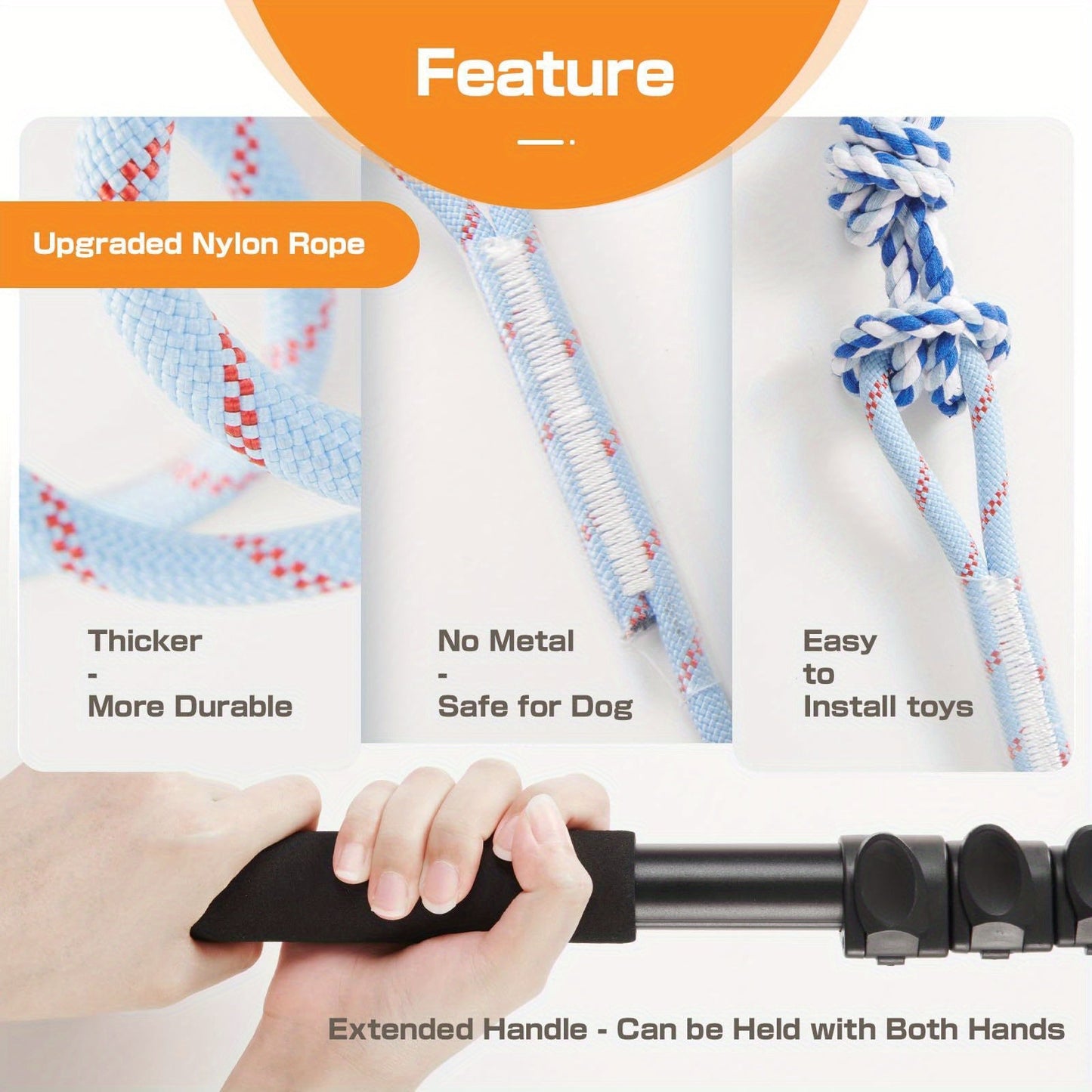 Dog Flirt Pole Telescopic - Extendable Flirt Stick with 3 Detachable Toys & Nylon Rope, Aluminum Alloy Dog Chase Toy for Small Medium Large Dogs, Agility Training Exercise & Interactive Play Tool