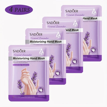 Moisturizing Hand Mask Gloves Glycerin & Lavender 4 & 8 Pairs — Natural Essential Oil Deep Hydrating Hand Spa Treatment, Hypoallergenic Individually Wrapped Hand Care Gift for Women with Dry Rough Hands