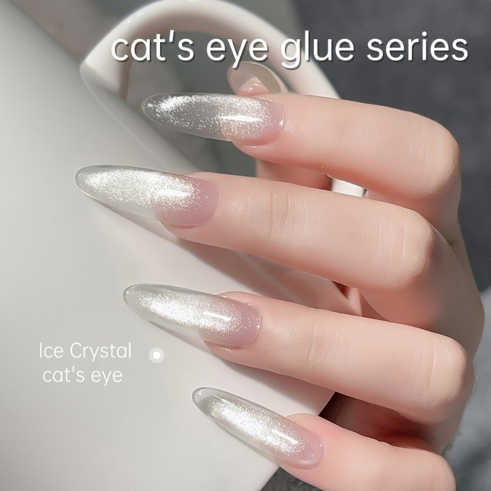 Holographic Cat Eye Gel Polish Set 2pcs Iridescent Magnetic – Reflective Water Dudu & Ice Crystal Shades, Soak-Off LED/UV Curable 0.51oz, Salon & Home Nail Art Gift for Women