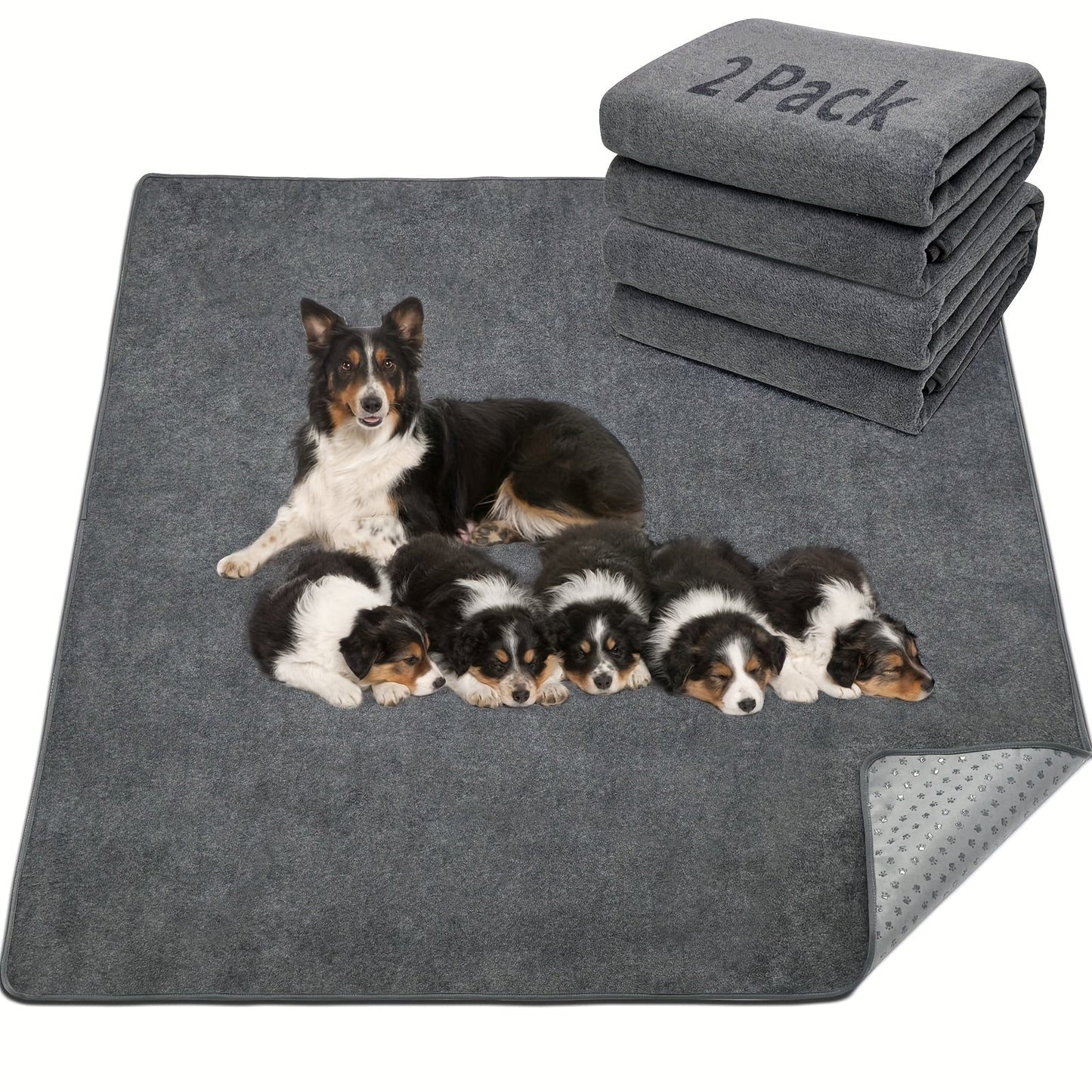 Washable Dog Pee Pads Reusable 2-Pack - Non-Slip 4-Layer Fast Absorbent Puppy Mat for Housebreaking, Whelping, Crate & Incontinence - Machine Washable 300+ Times, Multiple Sizes for All Breeds
