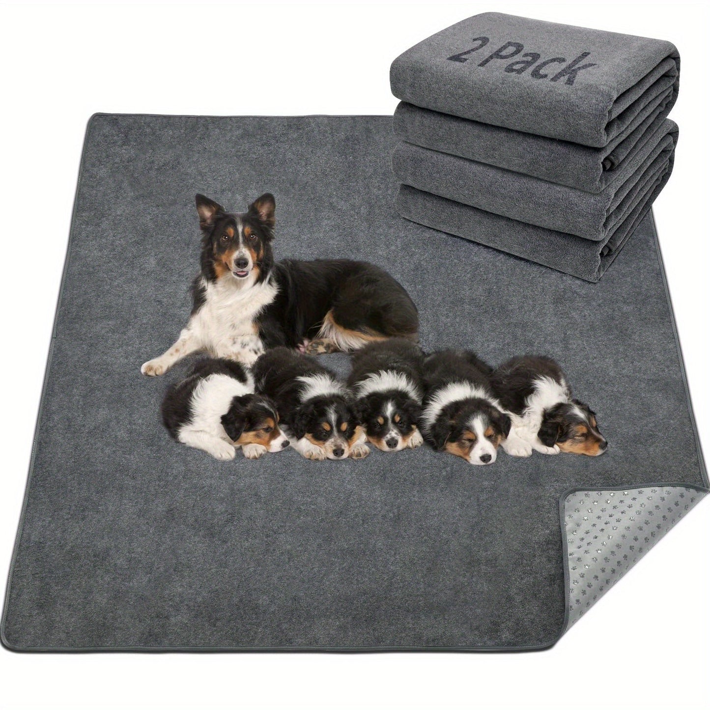 Washable Dog Pee Pads Reusable 2-Pack - Non-Slip 4-Layer Fast Absorbent Puppy Mat for Housebreaking, Whelping, Crate & Incontinence - Machine Washable 300+ Times, Multiple Sizes for All Breeds
