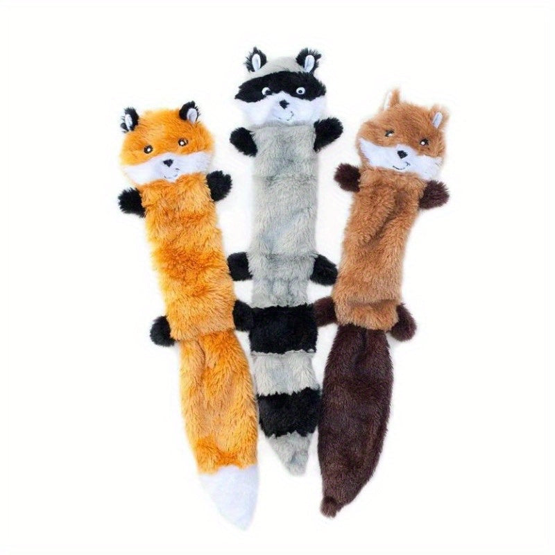 Squeaky Dog Toys No Stuffing Plush 3 Pack – Crinkle Flat Plush Toy Multipack Variety Set for Small Medium Dogs, Interactive Chew & Squeak Toys, Durable No-Mess Design