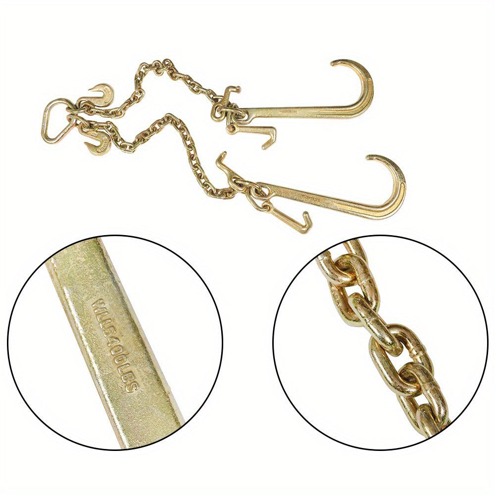 V-Type Tow Chain 3/8x2 Inch - J Hook + Grab Hook for Truck Tractor Wrecker  Recovery