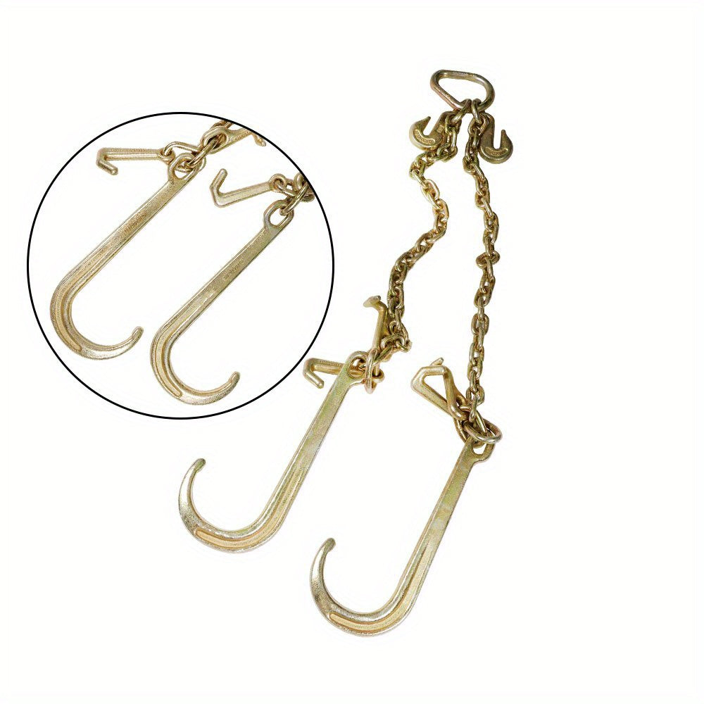 V-Type Tow Chain 3/8x2 Inch - J Hook + Grab Hook for Truck Tractor Wrecker  Recovery