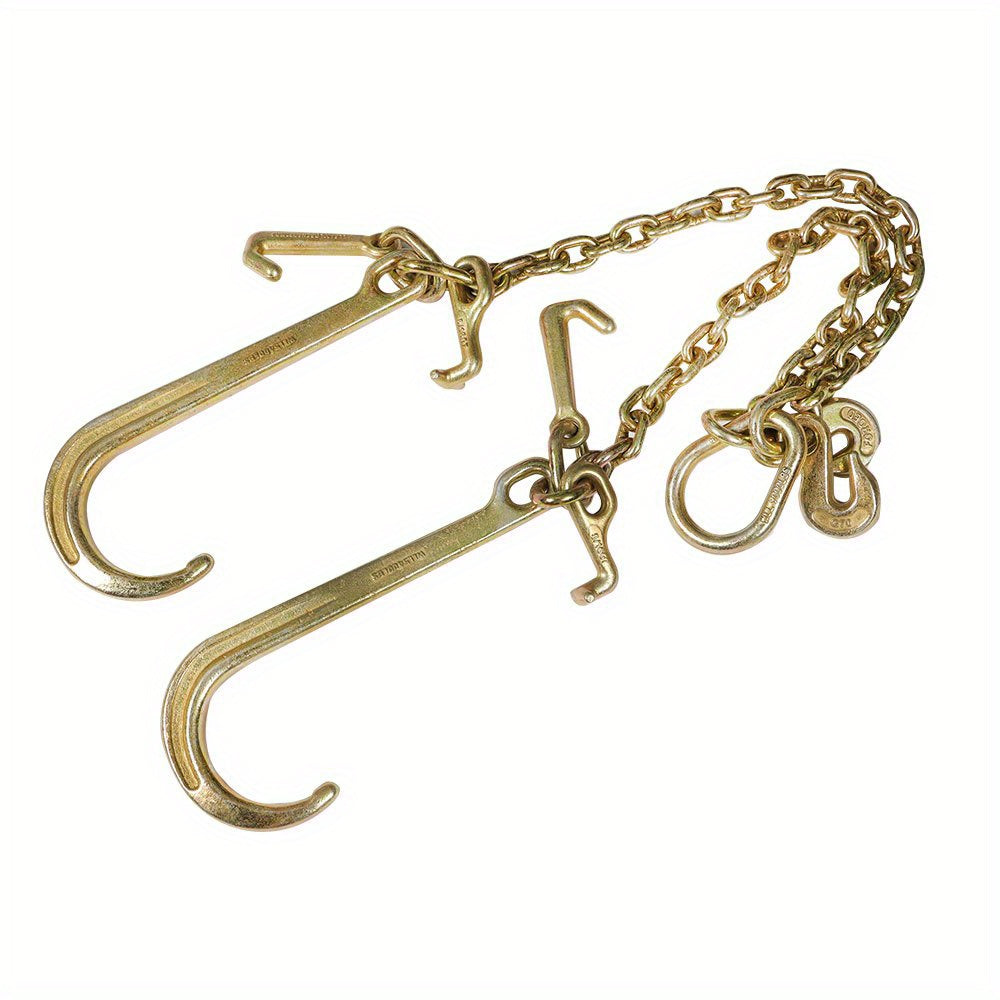 V-Type Tow Chain 3/8x2 Inch - J Hook + Grab Hook for Truck Tractor Wrecker  Recovery