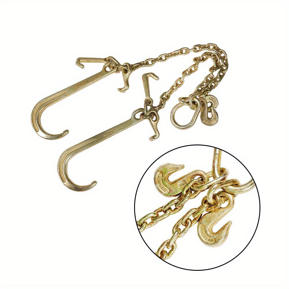 V-Type Tow Chain 3/8x2 Inch - J Hook + Grab Hook for Truck Tractor Wrecker  Recovery