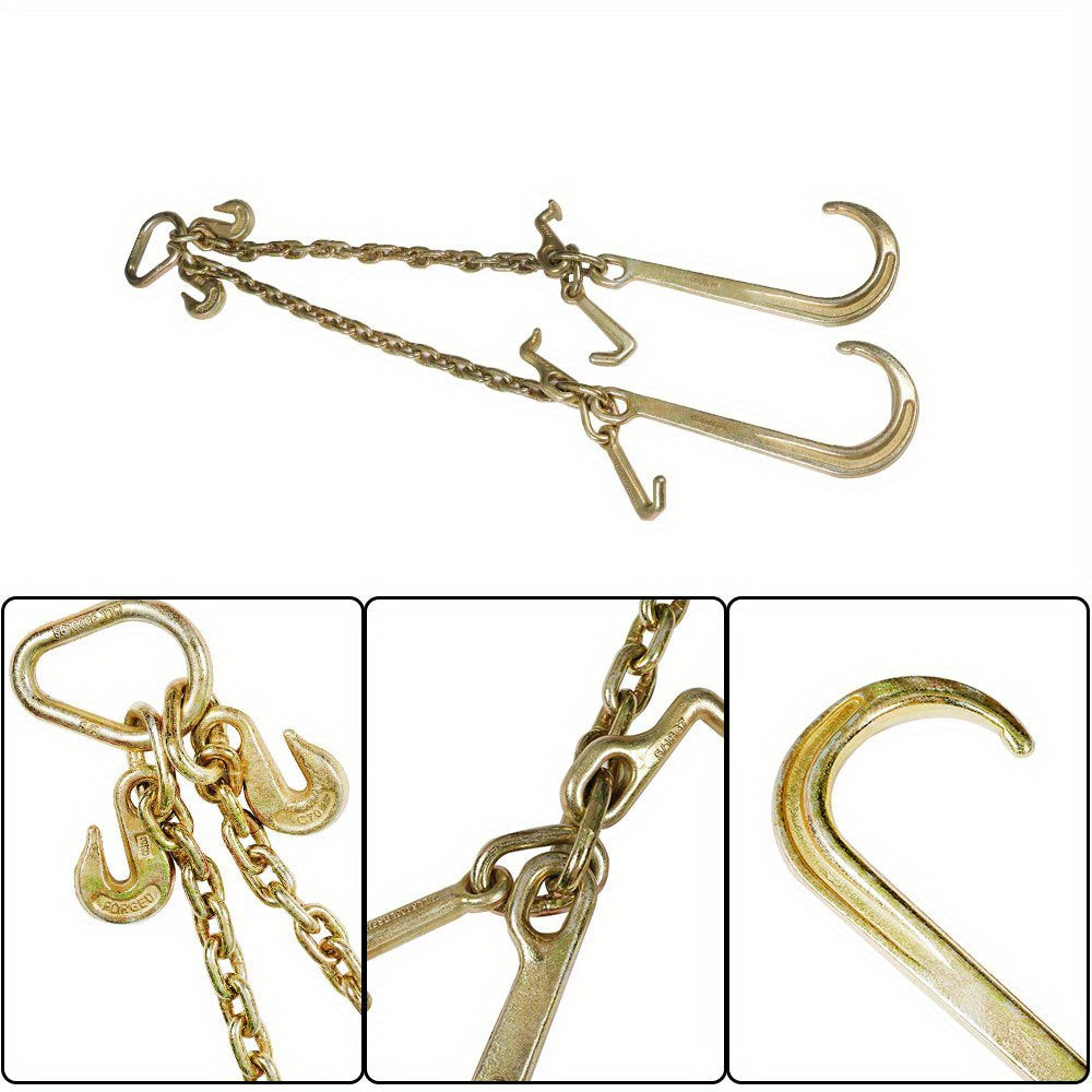 V-Type Tow Chain 3/8x2 Inch - J Hook + Grab Hook for Truck Tractor Wrecker  Recovery