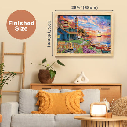 1000 Piece Jigsaw Puzzles for Adults 3 Pack – Sunset Lighthouse, Bird Crochet & Moroccan Pottery Set, Precision-Cut Brain Teaser Family Puzzle, Birthday Christmas Gift for Women Men Puzzle Lovers