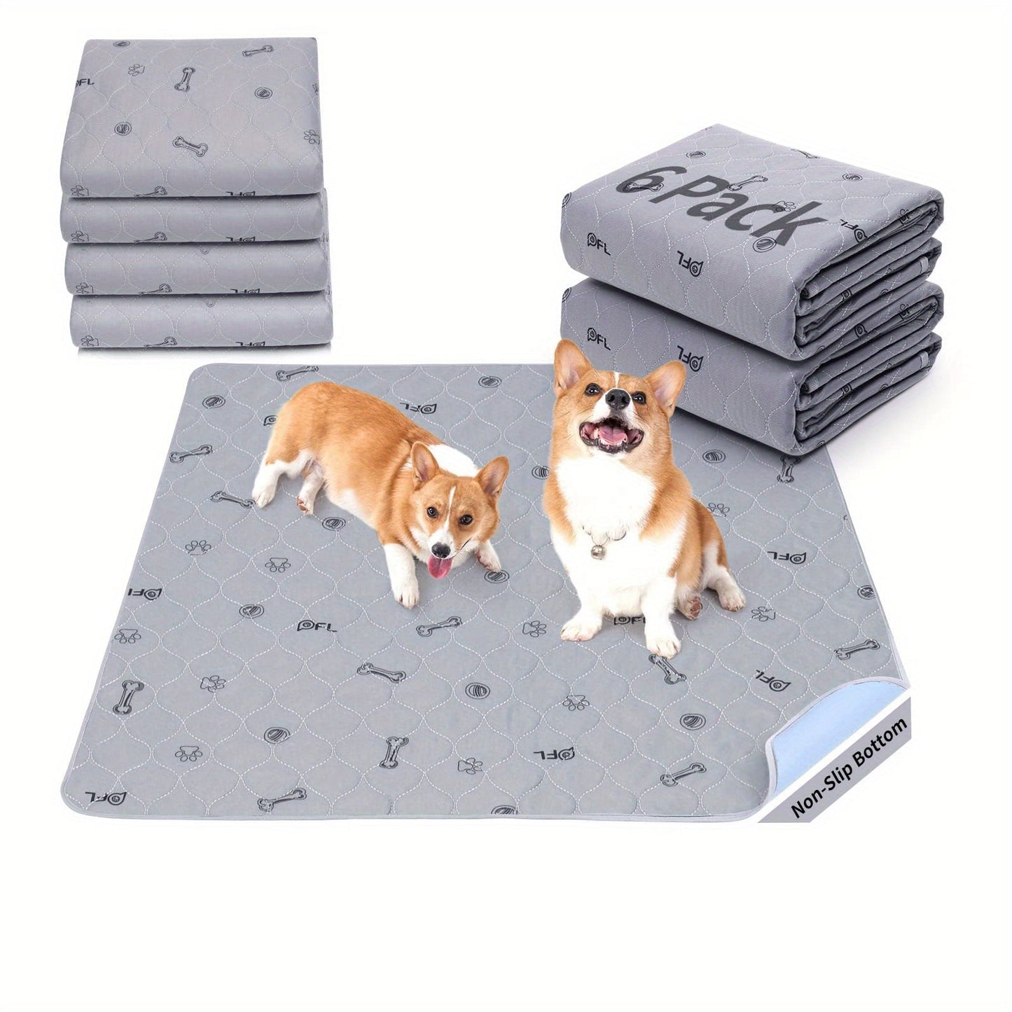 Washable Dog Pee Pads Reusable – Super Absorbent Non-Slip Puppy Training Pads with Bone Print for Potty Training, Whelping, Crate, Couch & Travel | Machine Washable Pet Pads