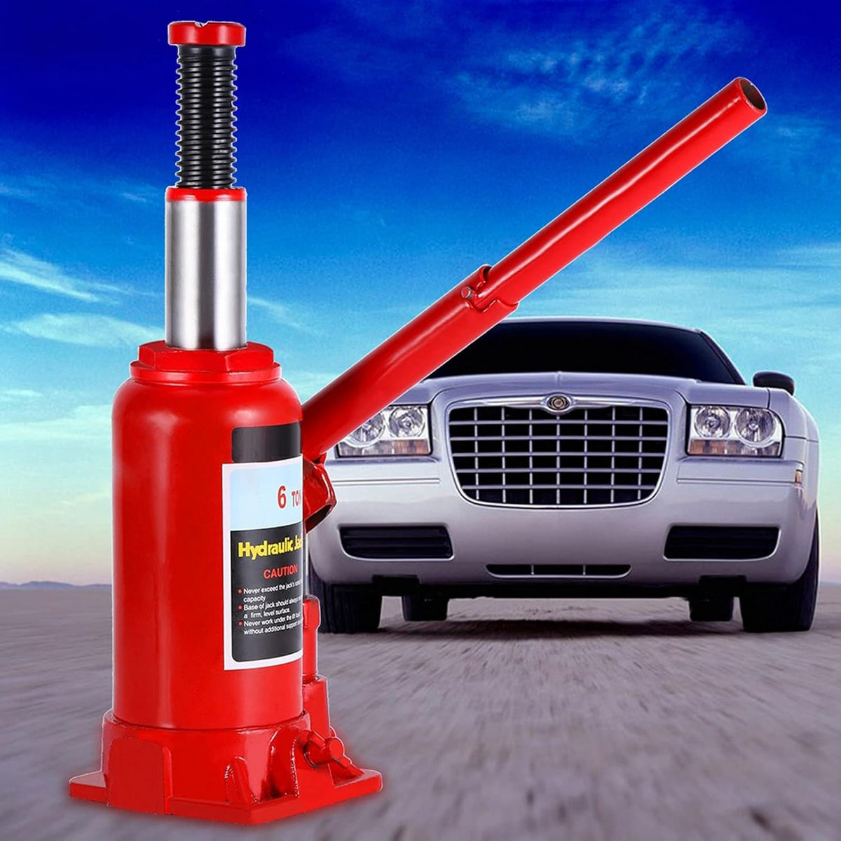 6T Heavy Duty Hydraulic Bottle Jack Lifting Car, Skid Resistance Top, Enlarged Base for Stability And Safety, Ideal for Automotive, Construction
