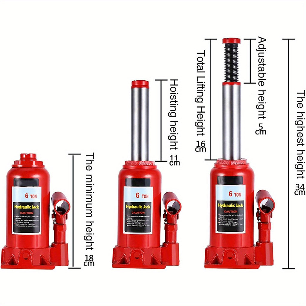 6T Heavy Duty Hydraulic Bottle Jack Lifting Car, Skid Resistance Top, Enlarged Base for Stability And Safety, Ideal for Automotive, Construction