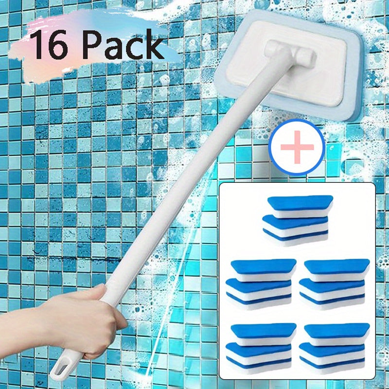 Shower Cleaning Brush Set Replaceable Heads – Bathtub Scrubber, Wall Tile Brush, Window Glass Cleaner & Floor Brush, Detachable Extendable Handle Bathroom Deep Cleaning Kit (7/11/16 PCS)