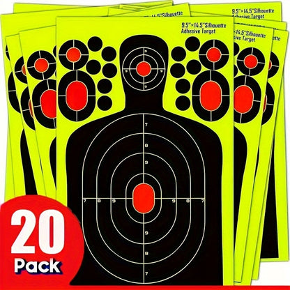 Splatter Shooting Targets Human Silhouette 20 Pack – Reactive Glow Fluorescent Paper Range Targets for Pistol, Rifle & Archery Training | High-Visibility Shot Placement Feedback