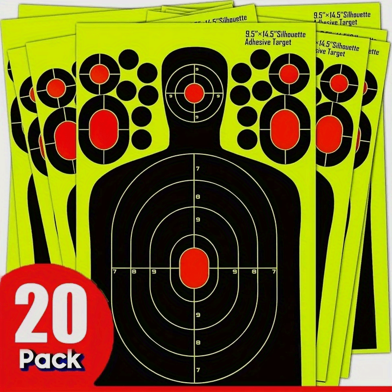 Splatter Shooting Targets Human Silhouette 20 Pack – Reactive Glow Fluorescent Paper Range Targets for Pistol, Rifle & Archery Training | High-Visibility Shot Placement Feedback