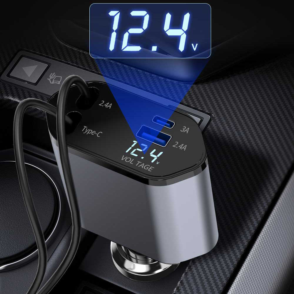 120W Retractable 4in 1 Fast Charging Car Charging Cable 4 Ports Car Charger Adapter Compatible with iPhone 15/ 14/ 13/ 12/ 11 Galaxy Pixel and All iOS and Android Devices - Safe and Reliable Car Plug