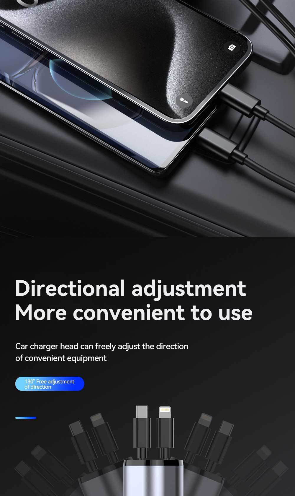 120W Retractable 4in 1 Fast Charging Car Charging Cable 4 Ports Car Charger Adapter Compatible with iPhone 15/ 14/ 13/ 12/ 11 Galaxy Pixel and All iOS and Android Devices - Safe and Reliable Car Plug